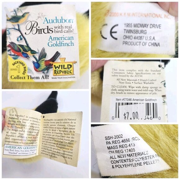 Vtg Wild Republic Audubon Bird Plush Talking Stuffed Animal American Goldfinch - Picture 11 of 16